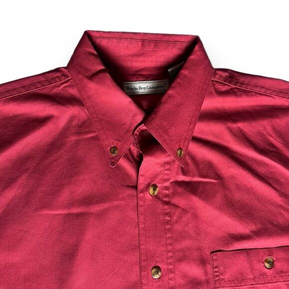 Bugle Boy Vintage Dark Red Long Sleeve Button Up Shirt Logo Pocket Men’s Size M - Picture 2 of 8